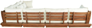 Meridian Furniture Mirella Six Piece Teak Modular Outdoor Sectional with Water Resistant Fabric Cushions 111White-Sec6A