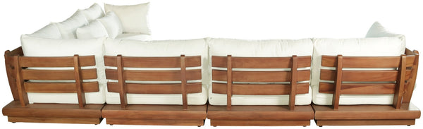 Meridian Furniture Mirella Six Piece Teak Modular Outdoor Sectional with Water Resistant Fabric Cushions 111White-Sec6A