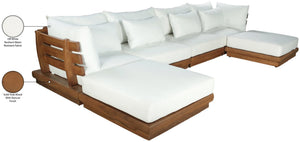 Meridian Furniture Mirella Six Piece Modular Outdoor Sectional with Teak Frame and Resort Style Cushions 111White-Sec6B