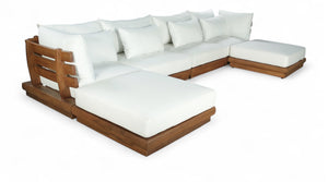 Meridian Furniture Mirella Six Piece Modular Outdoor Sectional with Teak Frame and Resort Style Cushions 111White-Sec6B