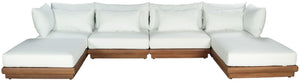 Meridian Furniture Mirella Six Piece Modular Outdoor Sectional with Teak Frame and Resort Style Cushions 111White-Sec6B