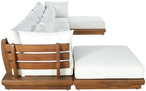 Meridian Furniture Mirella Six Piece Modular Outdoor Sectional with Teak Frame and Resort Style Cushions 111White-Sec6B