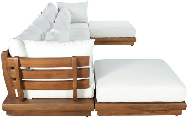Meridian Furniture Mirella Six Piece Modular Outdoor Sectional with Teak Frame and Resort Style Cushions 111White-Sec6B