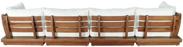 Meridian Furniture Mirella Six Piece Modular Outdoor Sectional with Teak Frame and Resort Style Cushions 111White-Sec6B