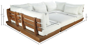Meridian Furniture Mirella Six Piece Outdoor Modular Sectional Solid Teak Frame Water Resistant Fabric 111White-Sec6C