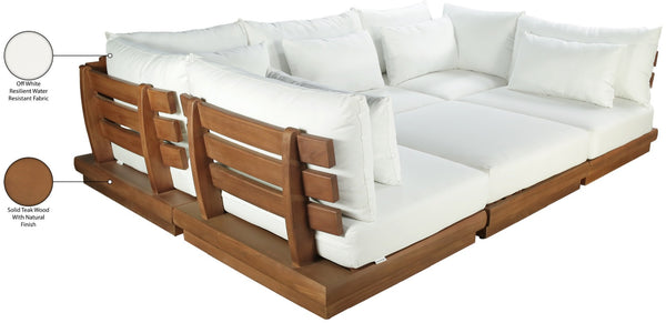 Meridian Furniture Mirella Six Piece Outdoor Modular Sectional Solid Teak Frame Water Resistant Fabric 111White-Sec6C