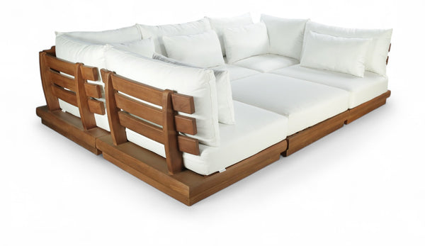 Meridian Furniture Mirella Six Piece Outdoor Modular Sectional Solid Teak Frame Water Resistant Fabric 111White-Sec6C