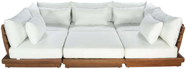 Meridian Furniture Mirella Six Piece Outdoor Modular Sectional Solid Teak Frame Water Resistant Fabric 111White-Sec6C