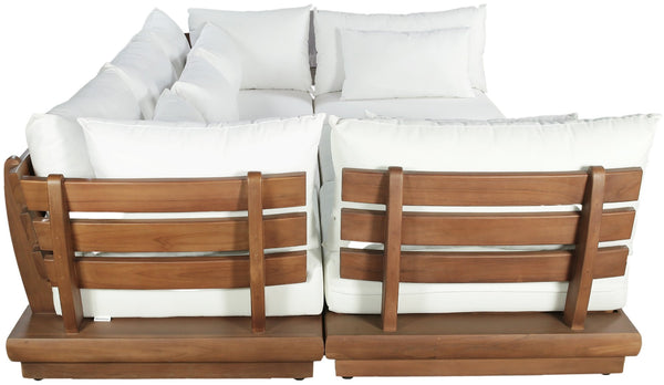 Meridian Furniture Mirella Six Piece Outdoor Modular Sectional Solid Teak Frame Water Resistant Fabric 111White-Sec6C