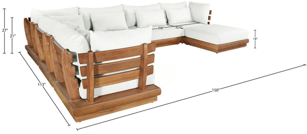 Meridian Furniture Mirella 7 Piece Modular Outdoor Sectional Solid Teak Frame Water Resistant Fabric 111White-Sec7A