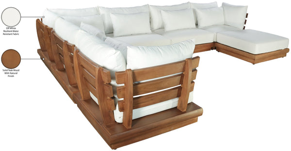 Meridian Furniture Mirella 7 Piece Modular Outdoor Sectional Solid Teak Frame Water Resistant Fabric 111White-Sec7A