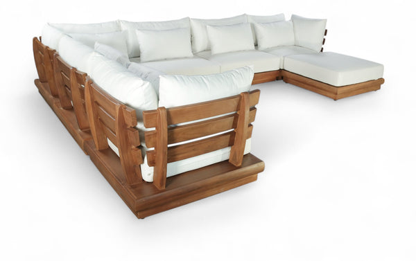Meridian Furniture Mirella 7 Piece Modular Outdoor Sectional Solid Teak Frame Water Resistant Fabric 111White-Sec7A