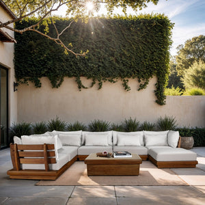Meridian Furniture Mirella 7 Piece Modular Outdoor Sectional Solid Teak Frame Water Resistant Fabric 111White-Sec7A
