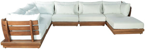 Meridian Furniture Mirella 7 Piece Modular Outdoor Sectional Solid Teak Frame Water Resistant Fabric 111White-Sec7A