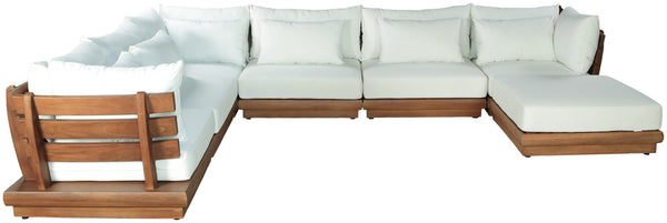 Meridian Furniture Mirella 7 Piece Modular Outdoor Sectional Solid Teak Frame Water Resistant Fabric 111White-Sec7A