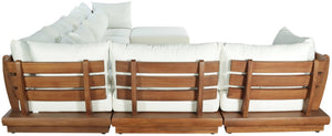 Meridian Furniture Mirella 7 Piece Modular Outdoor Sectional Solid Teak Frame Water Resistant Fabric 111White-Sec7A