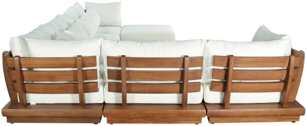 Meridian Furniture Mirella 7 Piece Modular Outdoor Sectional Solid Teak Frame Water Resistant Fabric 111White-Sec7A
