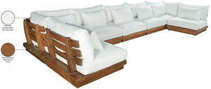 Meridian Furniture Mirella Solid Teak 7 Piece Modular Outdoor Sectional with Water Resistant Cushions 111White-Sec7B