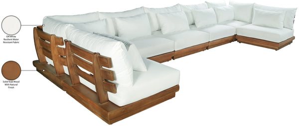 Meridian Furniture Mirella Solid Teak 7 Piece Modular Outdoor Sectional with Water Resistant Cushions 111White-Sec7B