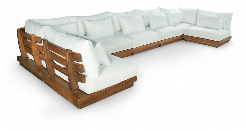 Meridian Furniture Mirella Solid Teak 7 Piece Modular Outdoor Sectional with Water Resistant Cushions 111White-Sec7B