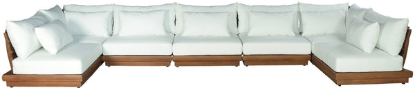Meridian Furniture Mirella Solid Teak 7 Piece Modular Outdoor Sectional with Water Resistant Cushions 111White-Sec7B