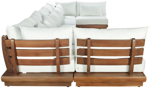 Meridian Furniture Mirella Solid Teak 7 Piece Modular Outdoor Sectional with Water Resistant Cushions 111White-Sec7B