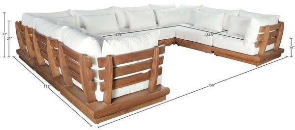 Meridian Furniture Mirella 8 Piece Teak Outdoor Modular Sectional with Water Resistant Plush Cushions 111White-Sec8A