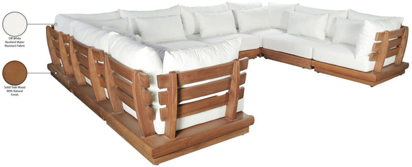 Meridian Furniture Mirella 8 Piece Teak Outdoor Modular Sectional with Water Resistant Plush Cushions 111White-Sec8A