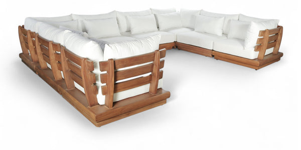 Meridian Furniture Mirella 8 Piece Teak Outdoor Modular Sectional with Water Resistant Plush Cushions 111White-Sec8A