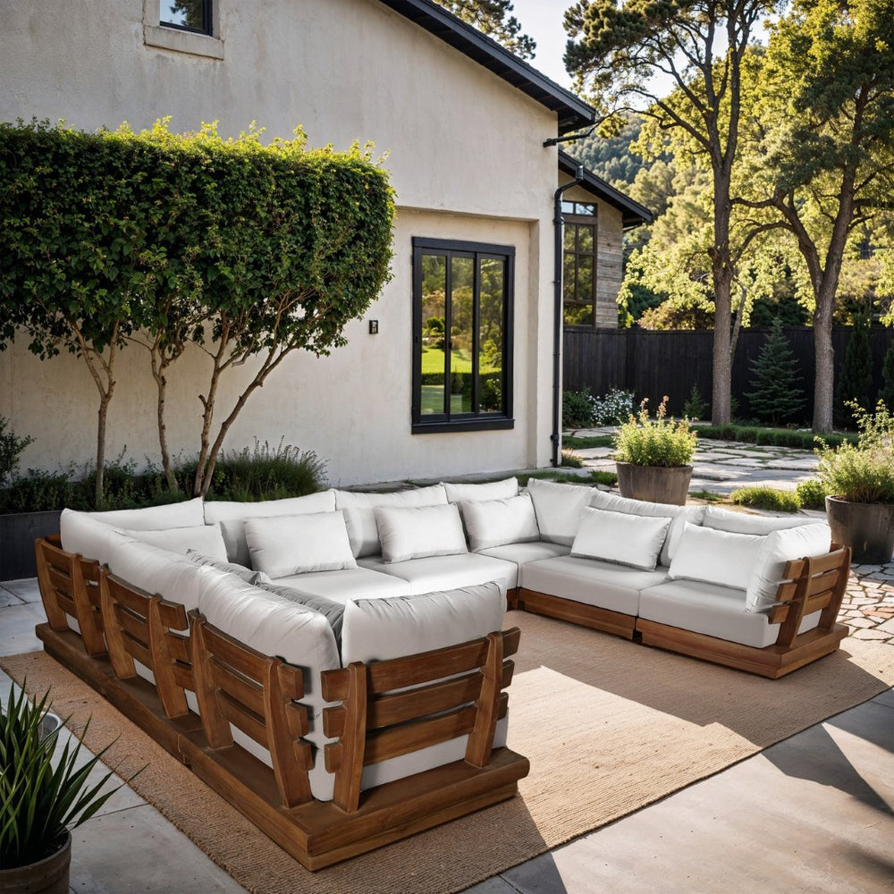 Meridian Furniture Mirella 8 Piece Teak Outdoor Modular Sectional with Water Resistant Plush Cushions 111White-Sec8A