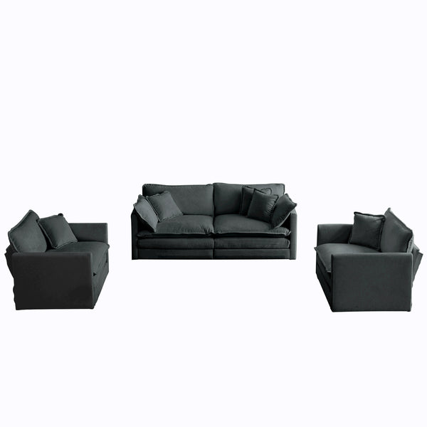 English Elm 3 Piece Sofa Set - Stylish Gray Chenille With Arm & Toss Pillows - Perfect For Small Living Spaces! W714S00980