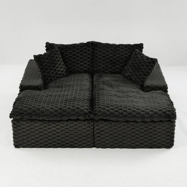 English Elm Black Turtle Velvet Double Chaise Lounge - Plush Dual Sofa For Ultimate Comfort & Style, 400 Lbs Capacity W3371S00034