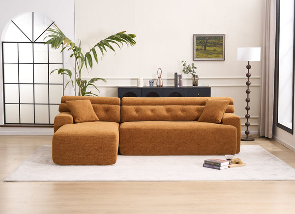 English Elm LY-029B Modern Convertible Chaise Sectional Sofa — Orange 3-Seater Modular L-Sofa, Plush Foam Comfort W2231S00026
