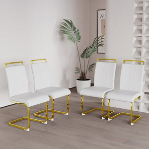 English Elm Modern White Faux Leather High Back Dining Chair Set Gold Base Elegant Seating W3732P495889