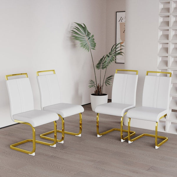 English Elm Modern White Faux Leather High Back Dining Chair Set Gold Base Elegant Seating W3732P495889
