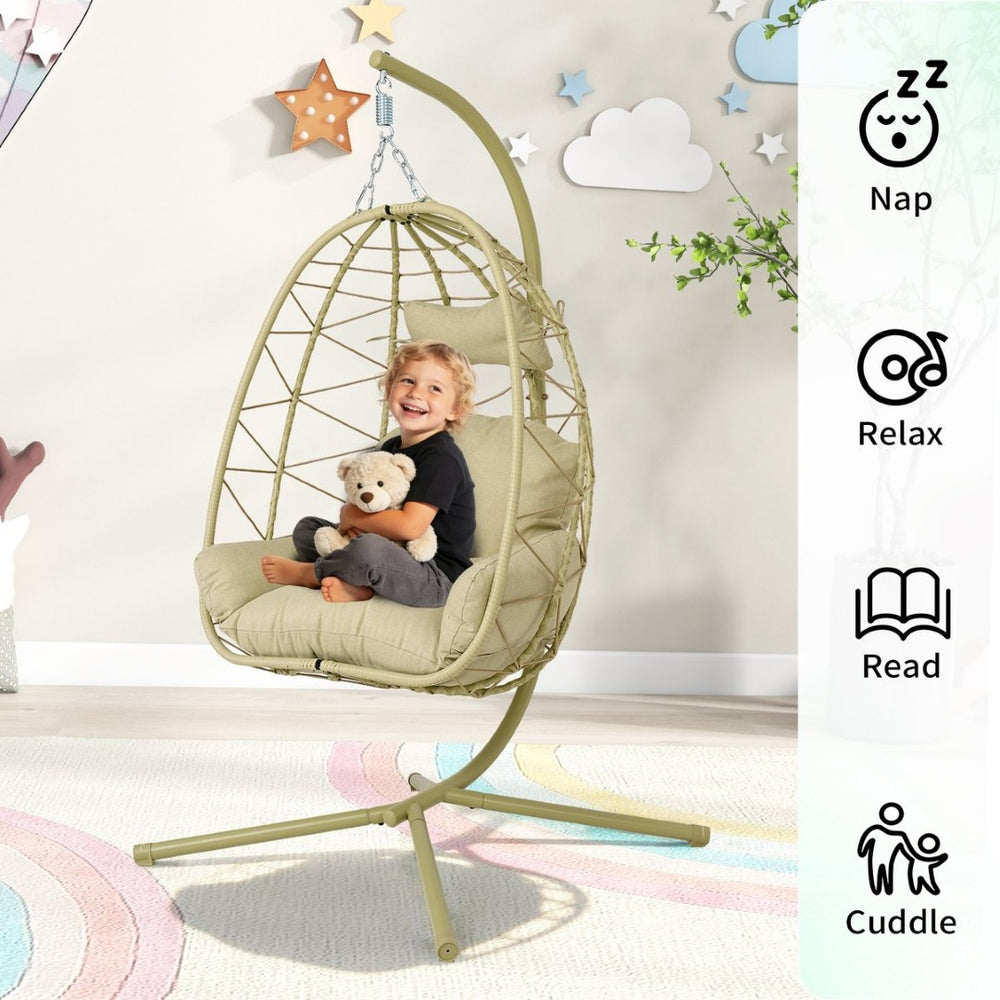 English Elm Hanging Egg Swing Chair Pe Wicker Stand Ergonomic Cradle for Patio or Bedroom T5880P497572