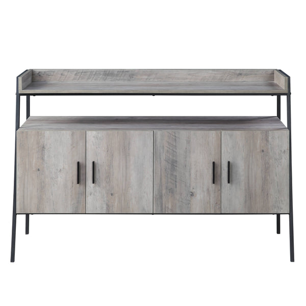 English Elm Samiya Gray Oak & Black Finish TV Stand with 4 Doors, Open Shelf, Durable MDF/Metal Design B2726P256331
