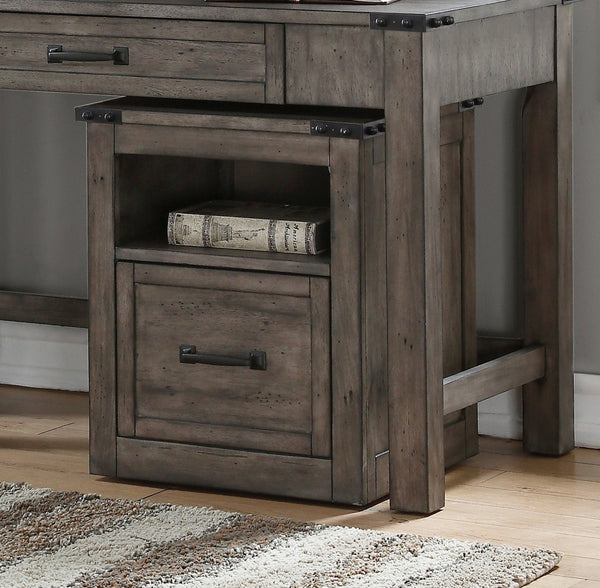 English Elm Storehouse Industrial Rustic File Cabinet Smoked Grey Hardwood with Iron Rivet Hardware B108P468548