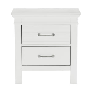 English Elm 2 Drawer Blaire Farm White Nightstand with Fixed Pulls Rustic-Transitional Wood Bedside Table 25"H B011P220632