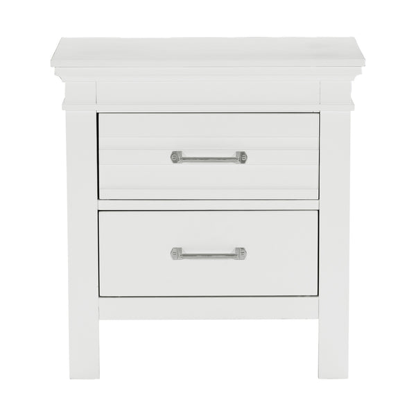 English Elm 2 Drawer Blaire Farm White Nightstand with Fixed Pulls Rustic-Transitional Wood Bedside Table 25"H B011P220632