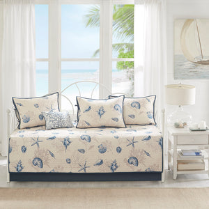 JLA Home Madison Park - 6 Piece Reversible Printed Microfiber Daybed Cover Set - Coastal Quilted Twin Bedding, Shams, Skirt, Pillow MP13-4474