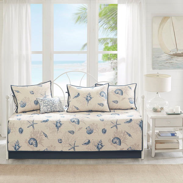 JLA Home Madison Park - 6 Piece Reversible Printed Microfiber Daybed Cover Set - Coastal Quilted Twin Bedding, Shams, Skirt, Pillow MP13-4474