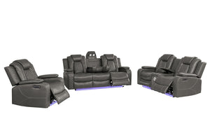 English Elm Violetglow Reclining Sofa with Led Lighting Wireless Charging and Bluetooth Speakers Grey B2730S00035