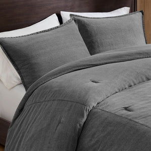 English Elm 2pcs Stone-washed Cotton Twill Comforter Set Oversized Soft Farmhouse Bedding Grey B035P341108