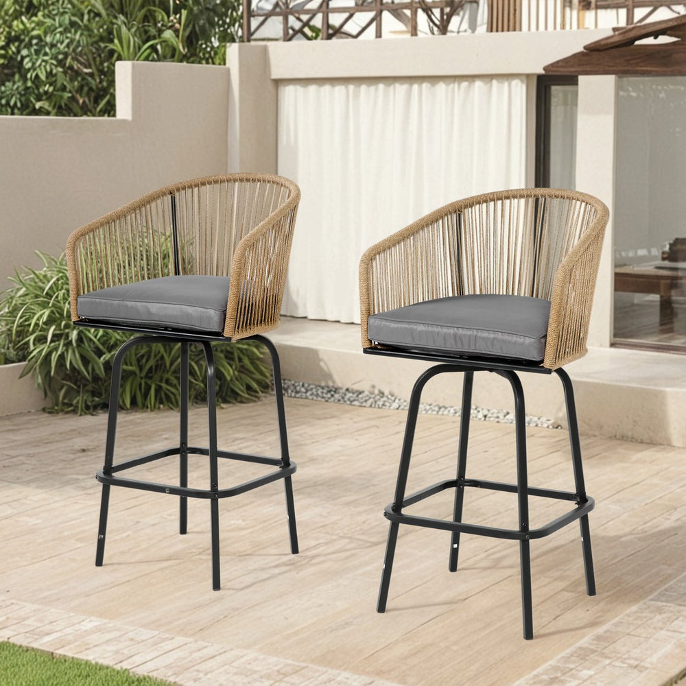 English Elm Outdoor Bar Stools Set Of 2 - Stylish All-Weather Rattan Chairs With Armrests For Patio & Deck W640P256794