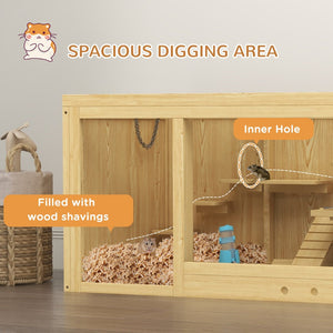 English Elm Pawhut Fir Wood Hamster Habitat Two Level Gerbil Enclosure with Ladder and Seesaw W2225P173819