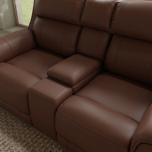 English Elm Oslo Dual Power Reclining Love Seat With Console & Usb Ports - Premium Leather Comfort In Pecan B339P411570