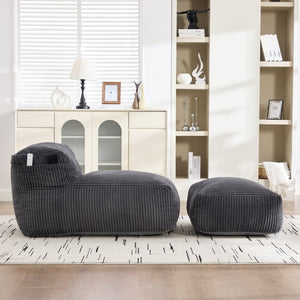 English Elm Big Corduroy Lounger Bean Bag with Ottoman Memory Foam Fill for Living Room Dark Gray W395P435355