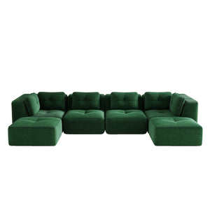 English Elm Modern Corduroy Modular Sectional with Tufted Cushions Two Ottomans Living Room Green W714S01800