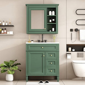 English Elm 30'' Bathroom Vanity Set With Mirror, Modern Freestanding Storage, 2 Drawers & Tip-Out Organizer SW000127AAF-3